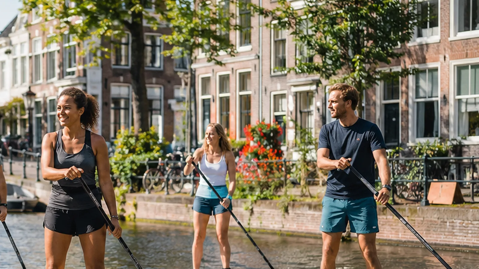 Suppen op rustig water in het centrum van Leiden